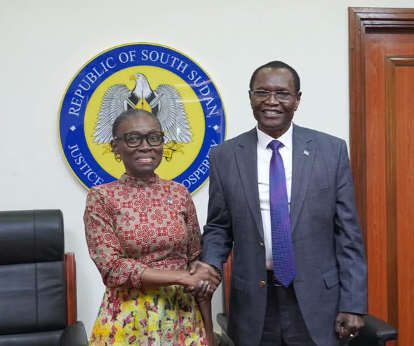 The Honorable Amb. Dr. James Pitia Morgan, Minister of Foreign Affairs and International Cooperation, held a courtesy meeting today with H.E. Kiki Gbeho, Special Representative of the Secretary-General and Head of the United Nations Mission in South Sudan