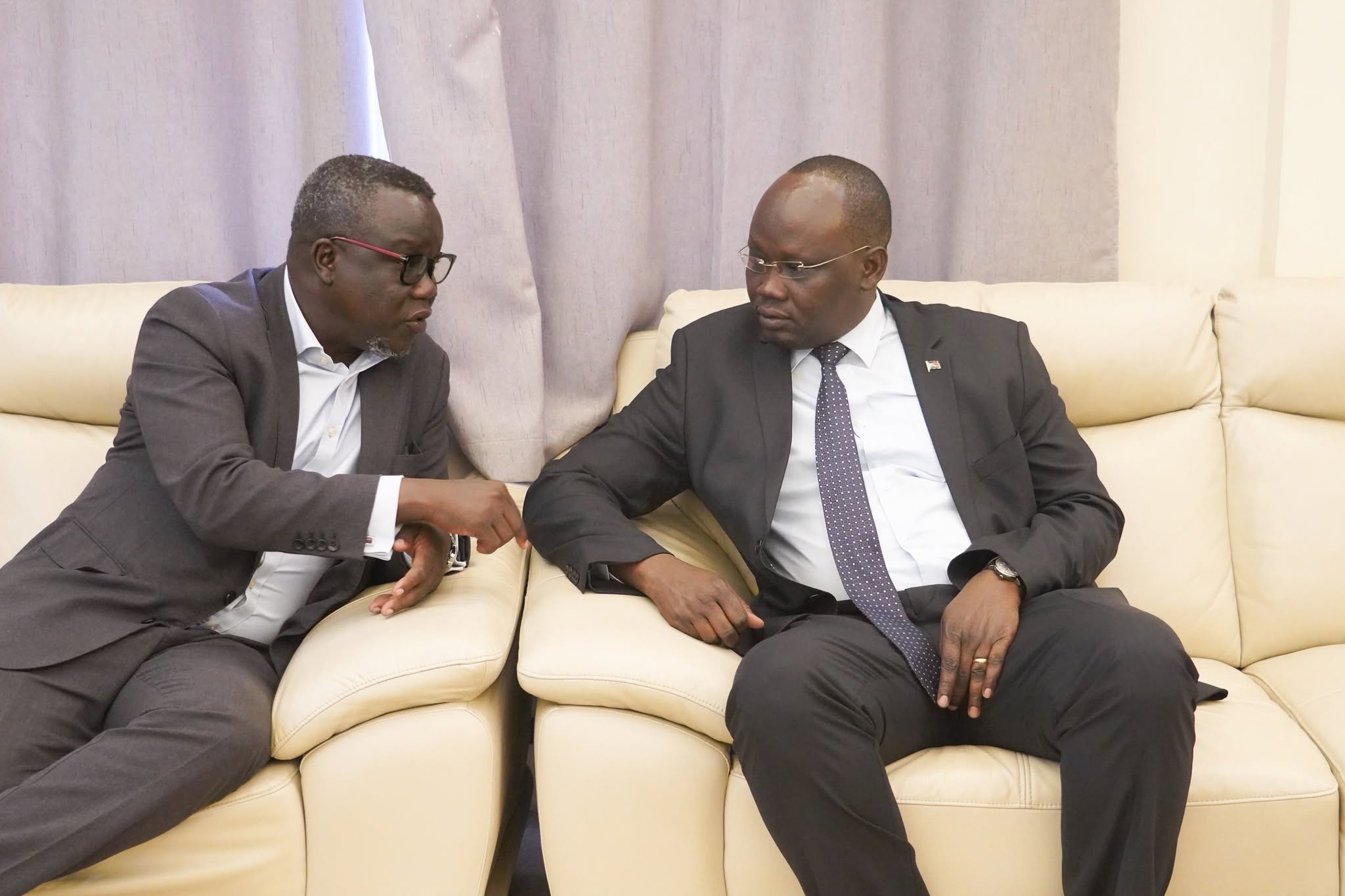 Hon. Tut Gatluak Manime, Presidential Adviser for National Security Affairs, accompanied by Hon. Amb. Dr. James Pitia Morgan, Minister of Foreign Affa